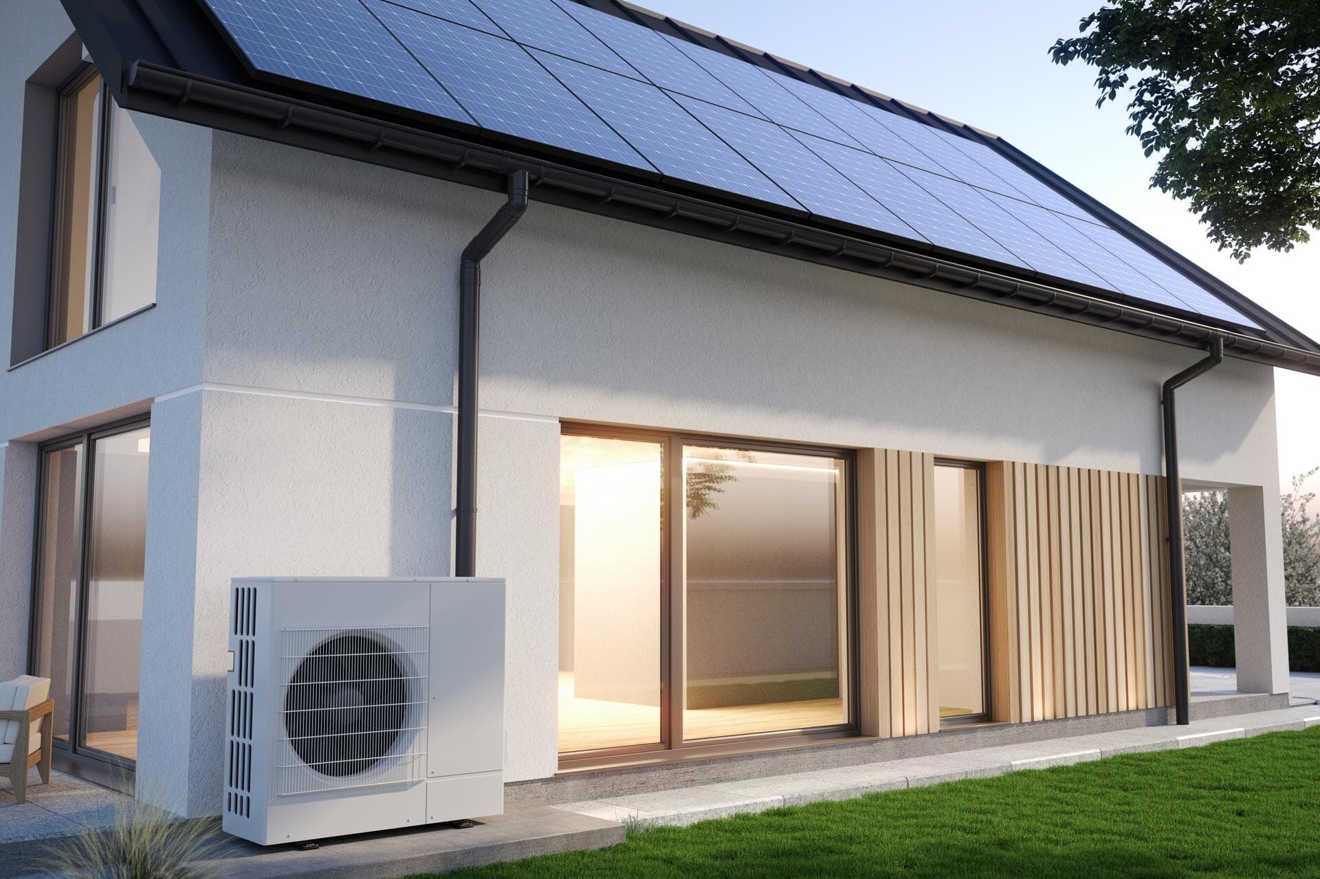 image of heat pump next to a single family residence